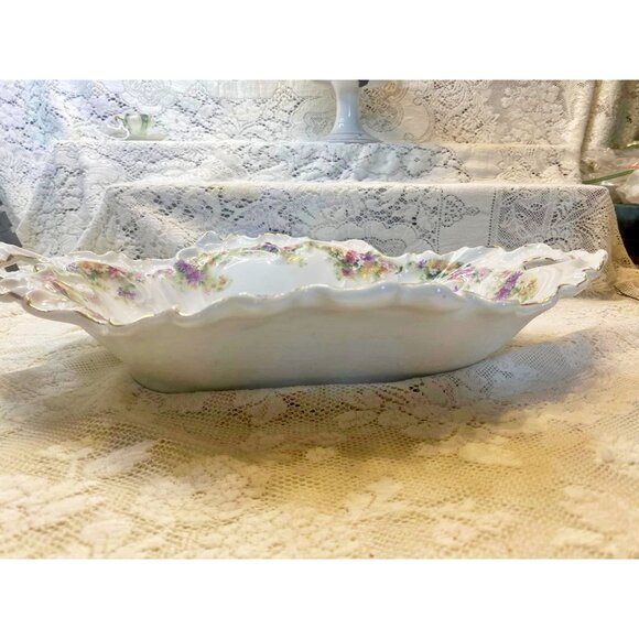 Carl Tielsch Altwasser Germany Bowl Porcelain Scallops Large Antique Handled Ruf - Picture 3 of 15